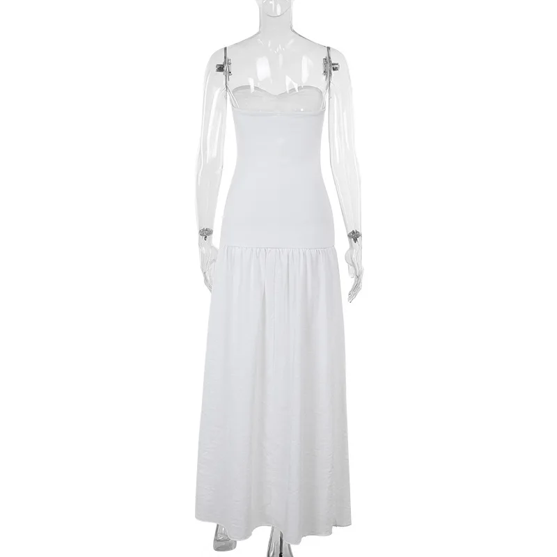 2026 Sommerkleider für Damen: Einfarbiges, trägerloses, gerafftes Maxikleid mit Cut-Outs, ärmellos, figurbetont, hoher Taille, für Strandurlaub – Detail 11