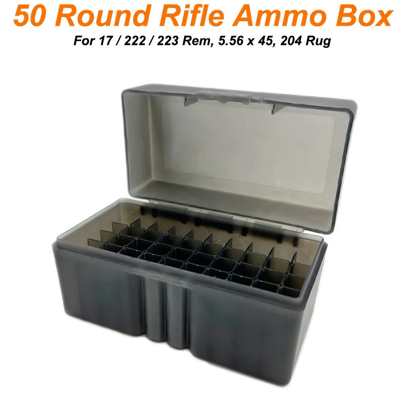 50 Rounds Flip-Top Rifle Ammo Box Tactical Rifle Cartridge Storage Case Ammo Can for 5.56x45/.17/.222/.223/204 Rug Caliber 2