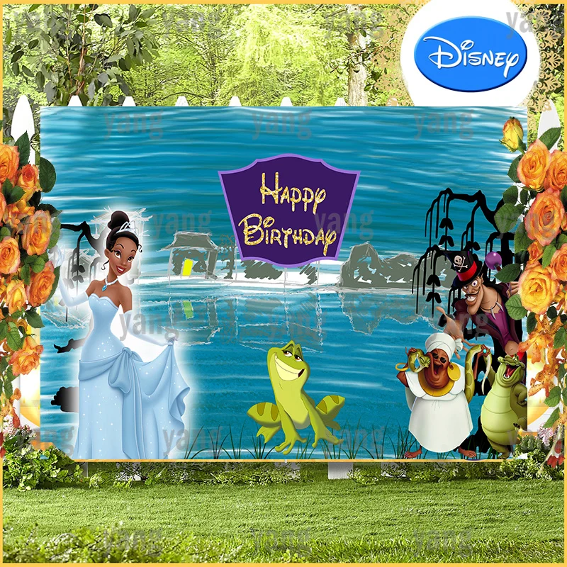 Personalizzato Disney Cute Princess And The Frog Tiana Cartoon Blue Lake Sfondo Ragazze Festa Di Compleanno Decorazione Fotografia Sfondo