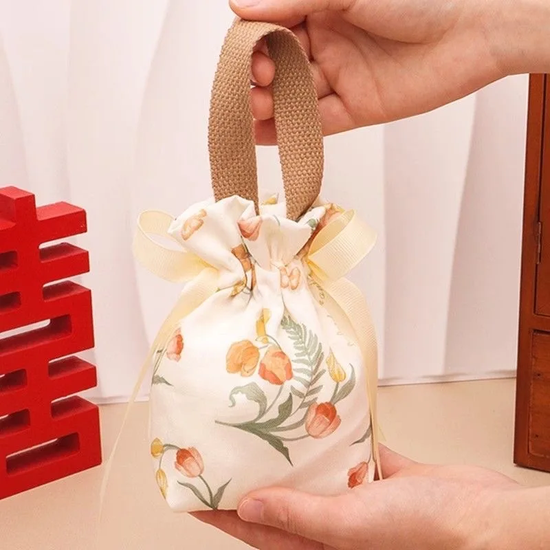 Chinese Drawstring Bag Large Capacity Canvas Candy Storage Bag Reusable Engagement Gift Bag For Packing Gifts Souvenirs