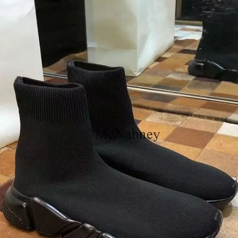 

Spring Neutral Flat Ankle Sock Boots Round Toe Slip-On Sport Dad's Shoes Comfortable And Soft Shoe Upper Durable Sole