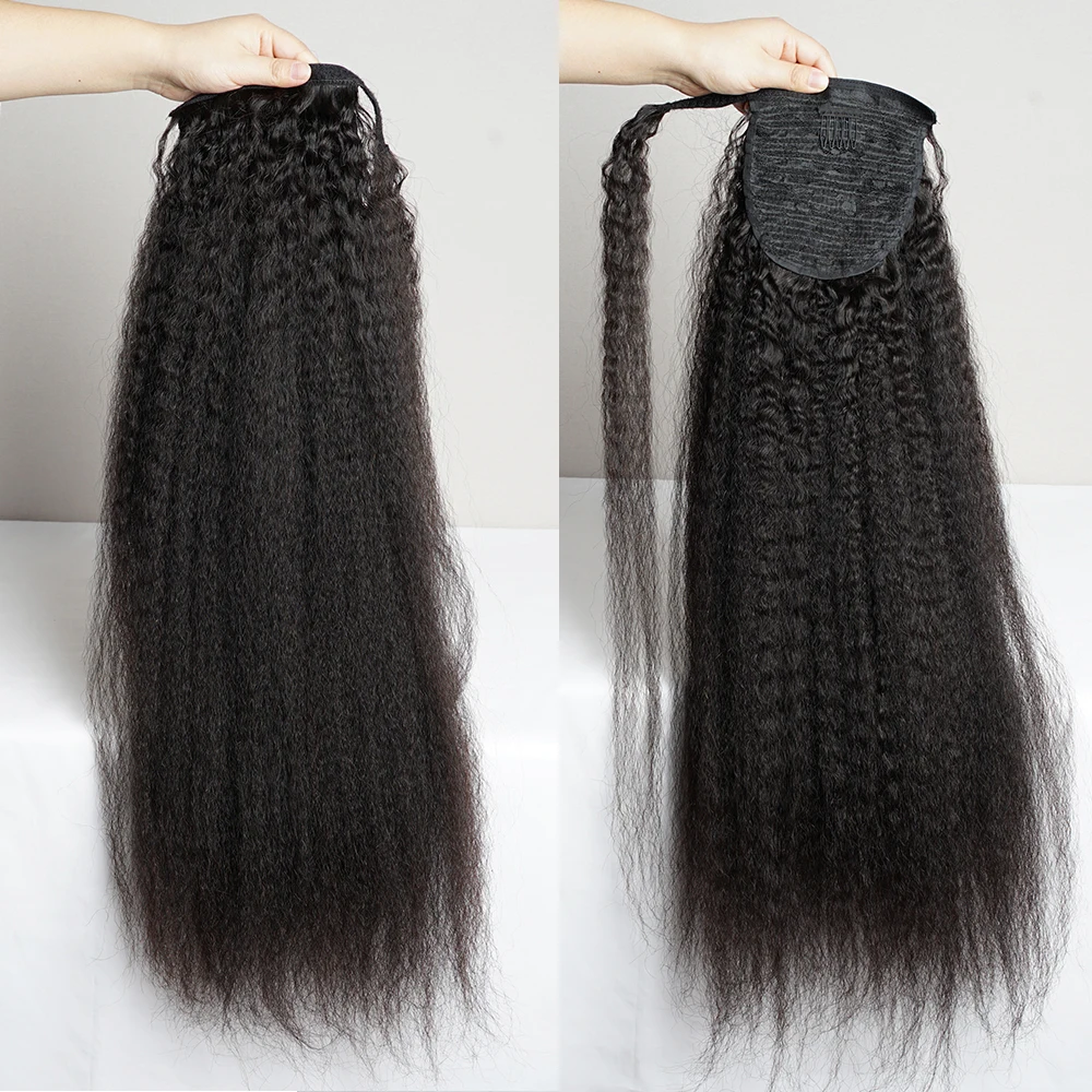 Kinky Straight Wrap Around Ponytail Human Hair 100g Brazilian Pony Tail Remy Hair Clip In Ponytail Extensions For Women human hair extensions