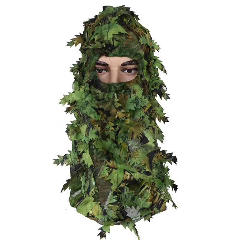 Hunting Accessories Outdoor 3D Leaf Camouflage Face Mask Hunting Cap Head Bird Watching Photography Hood Ghillie Suit Accessory Adult Size 4 Seasons