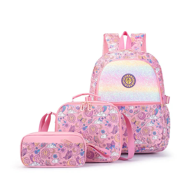 3pcs/set Rainbow Unicorn Backpack Multi Pocket Large Capacity School Daypack For Girls Teens 2