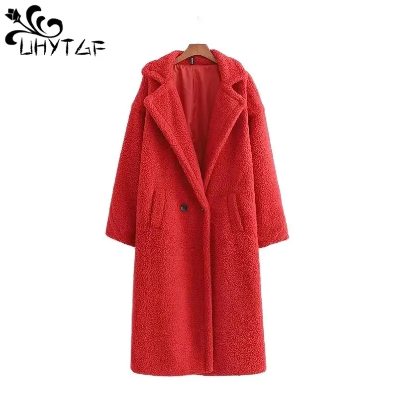 

Winter Long Coat Women Elegant Lamb Wool Coats Female Stylish Thick Warm Cashmere Jacket Casual Ladies Streetwear large size 462