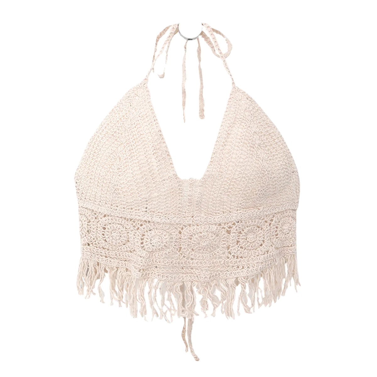 Crochet Crop Top for Women Summer Beach Knit Halter Top Tassels Backless Sleeveless Bralette