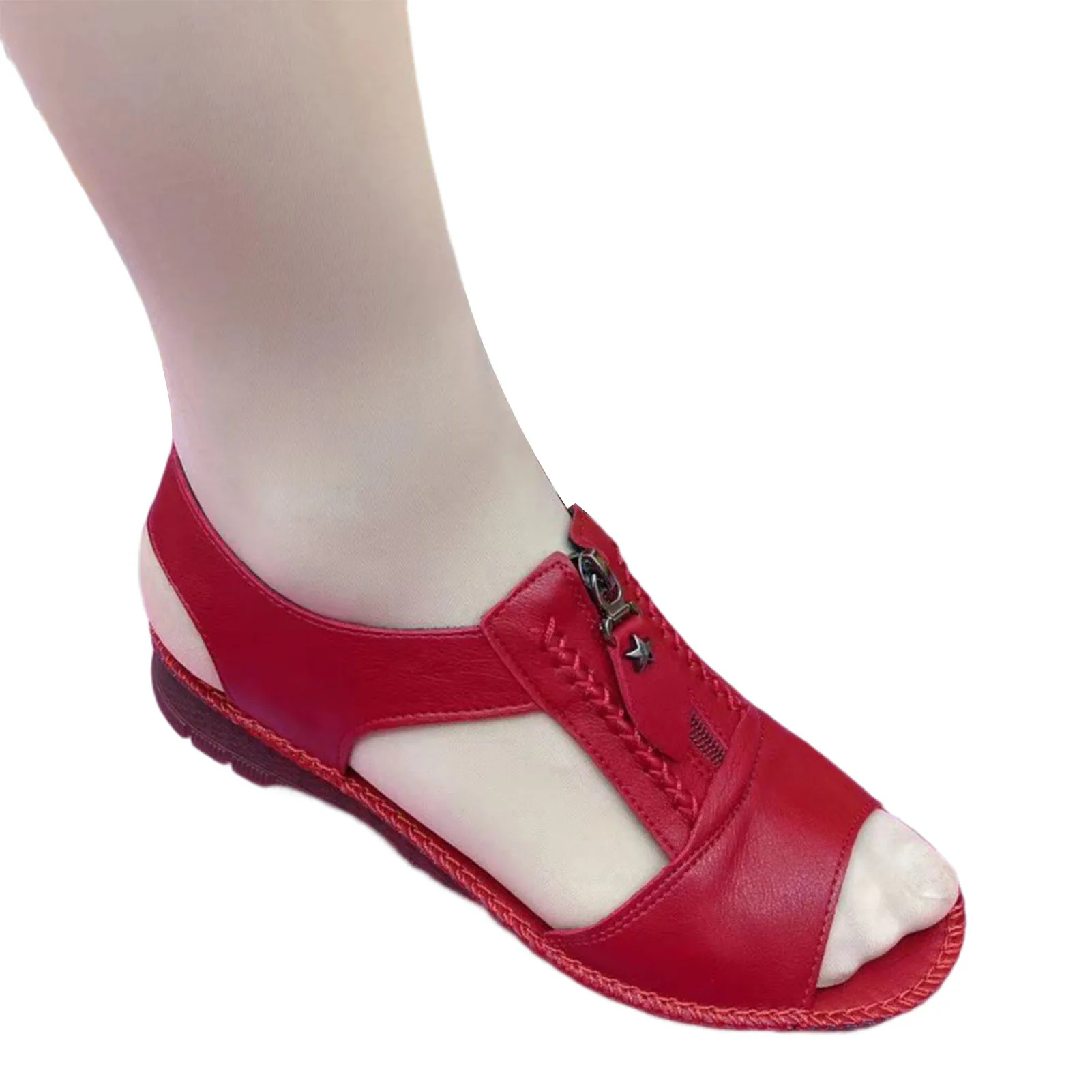 Women's Flat Sandals with Zipper Slingback Open Toe Low Wedges Shoes for Wedding Homecoming Beach