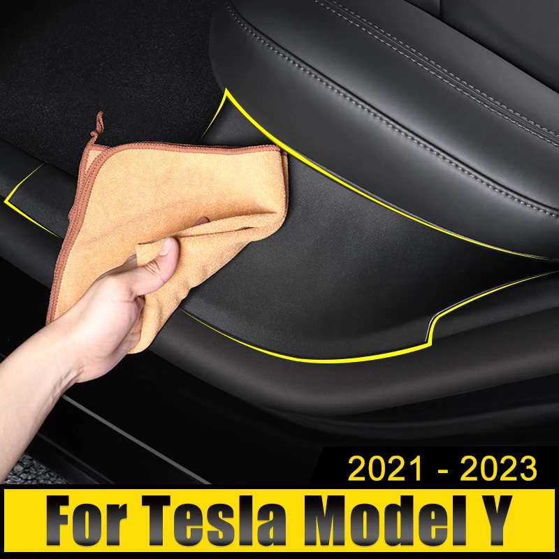 

TPE Leather Car Rear Door Sill Scuff Plate Cover Welcome Pedal Trim Pad Accessories For Tesla Model Y ModelY 2021 2022 2023 2024