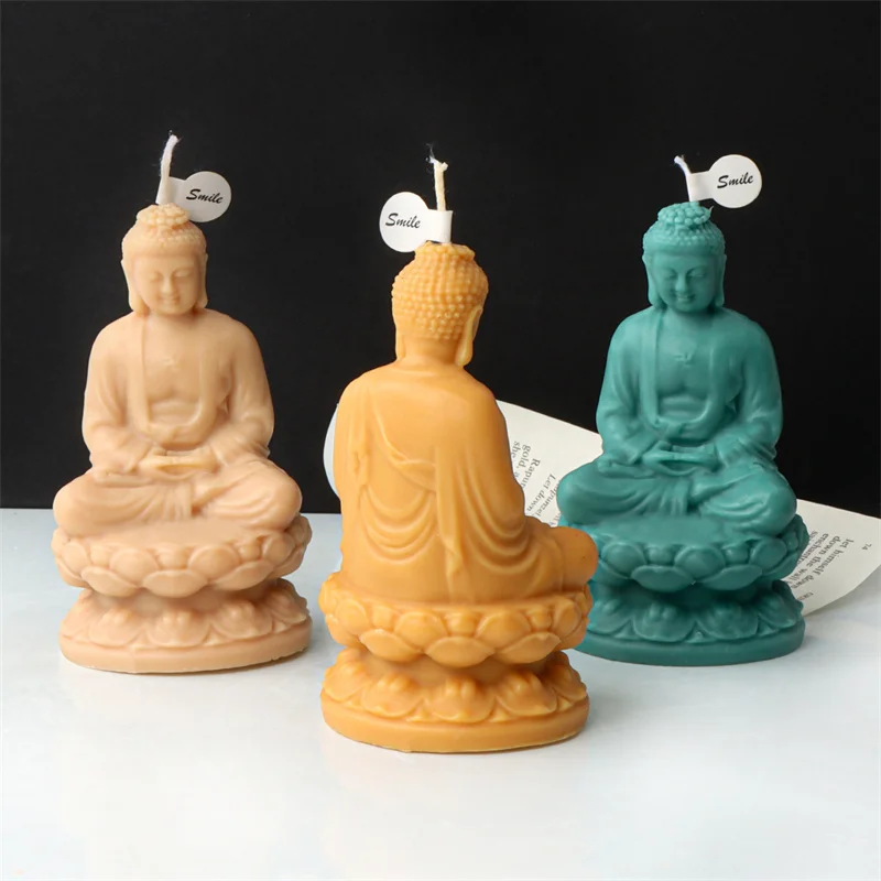 Grande statua di Buddha candela stampo in Silicone meditazione fai da te Buddha artefatto fatto a mano resina gesso che fa strumenti per forniture del tempio