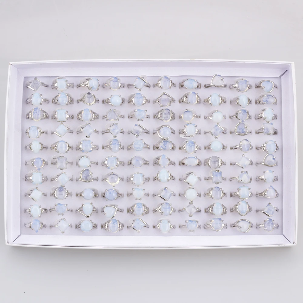 50 Pieces/Lot Imitative Natural Opal Stone Rings Fashion Jewelry Women's Gifts 2023 New