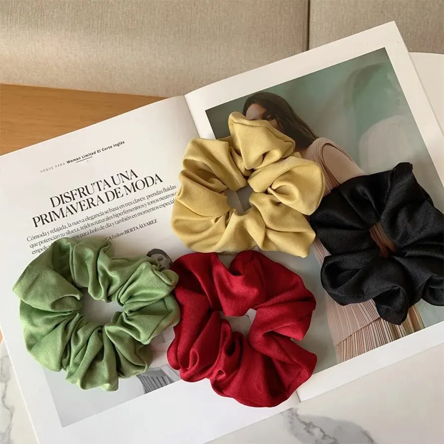 French Satin Gauze Hair Bands Solid Color Gut Ponytail Marble Head Leather Hair Bands Accessories