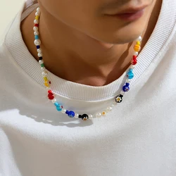 Trendy Colorful Flower Pattern Beaded Necklace Choker - Casual Jewelry (Mixed color)