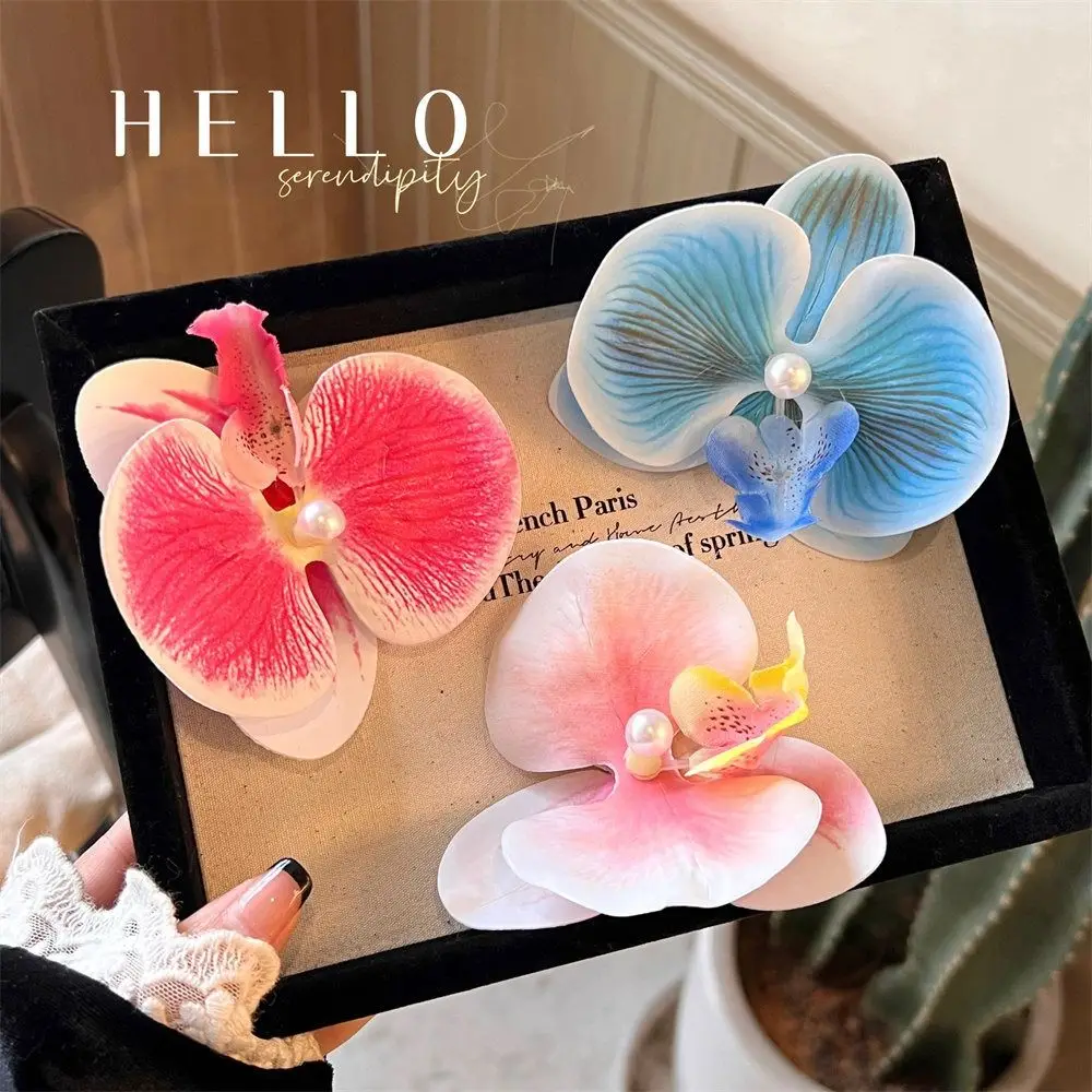 Cloth Flower Hair Clip Cute Butterfly Orchid Pearl Girl Hair Clip Duckbill Clip Korean Style Orchid Flower Hairpin Holiday