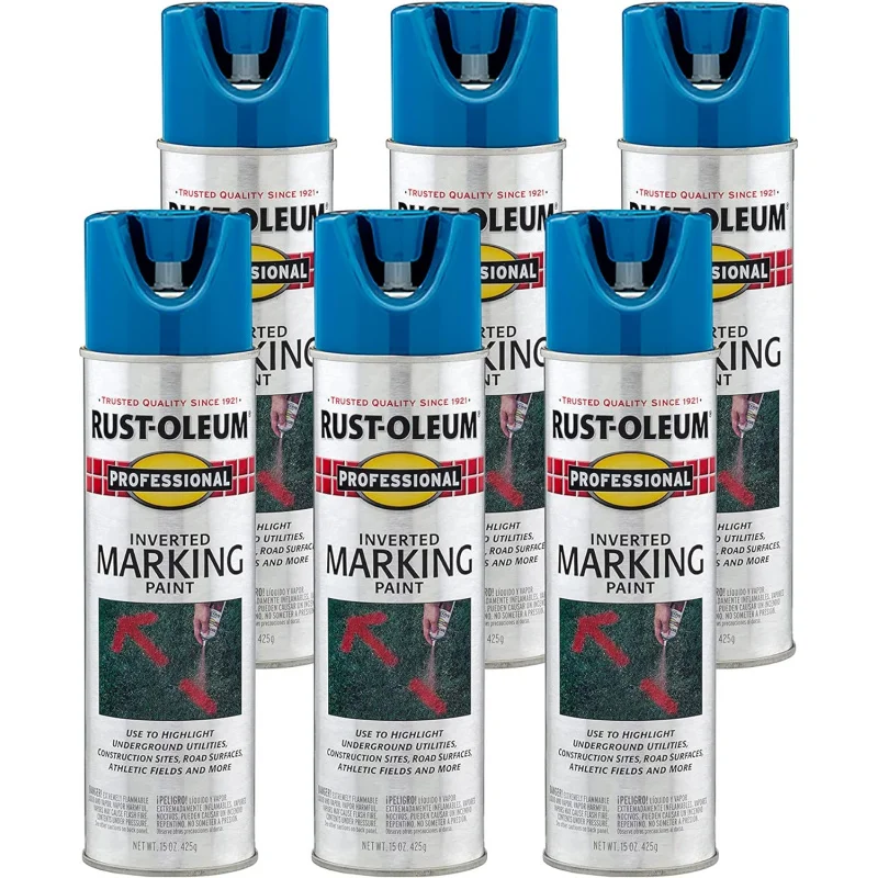 Rust-Oleum 2524838-6PK Professional Inverted Marking Spray Paint, 15 oz, Caution Blue, 6