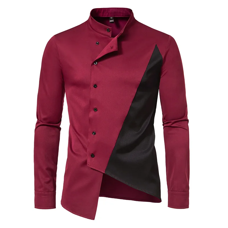 Description Picture 5 of itemBlue Patchwork Long Sleeve Shirt Men 2023 Autumn New Irregular Hem Tuxedo Dress Shirts Men Party Wedding Prom Chemise Homme XXL