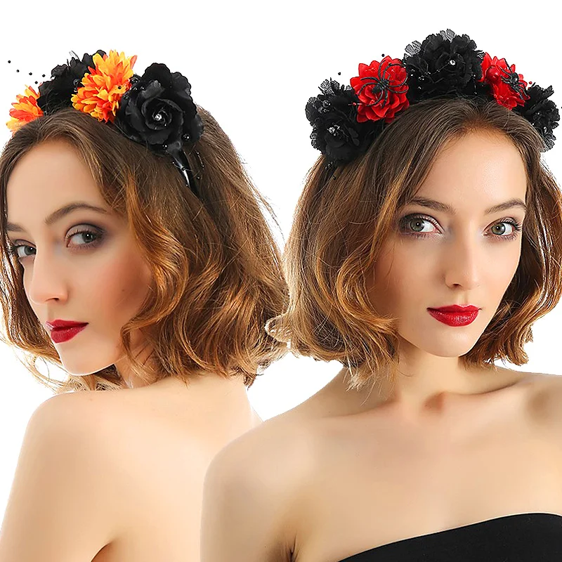 

Simulation Flower Headband Colorful Spider Wreath Hairband Fashion Fairy Personality Handmade Wedding Halloween Party Cosplay
