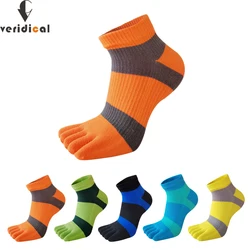 Man Sport Ankle Socks Compression Striped Bright Color Deodorant Sweat-Absorbing Shallow Mouth 5 Finger Toe Boat Socks 4 Seasons
