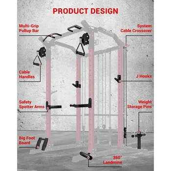 Multi-Function Power Rack, 2000 lbs Power Cage with Adjustable Cable Crossover System and More Training Attachment 6