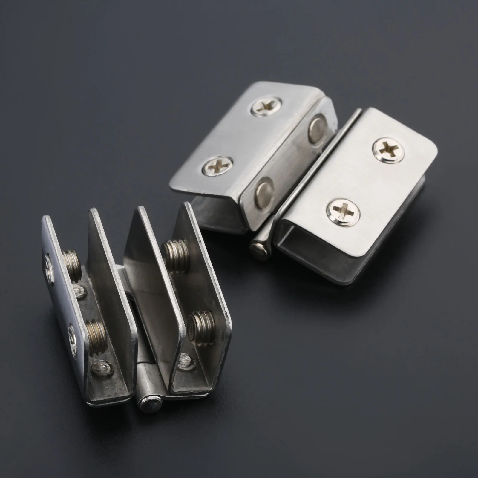 4Pcs 180 Degree Glass Door Hinges Adjustable Double Sided Clip Stainless Steel Cabinet Cupboard Glass Clamps Clip for 5-8mm