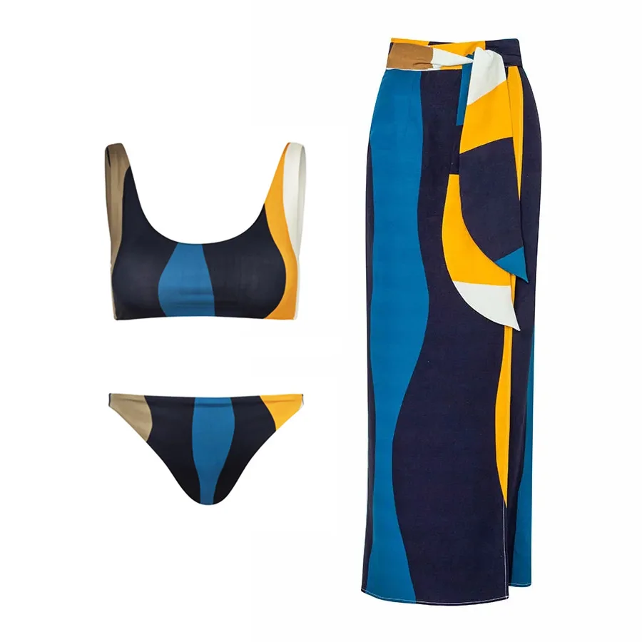 2023 New Fashion Printed One-piece Swimsuit Women's Beach Bikini Suit Skirt Vintage Swimwear Beach Dress Beachwear Cover-up