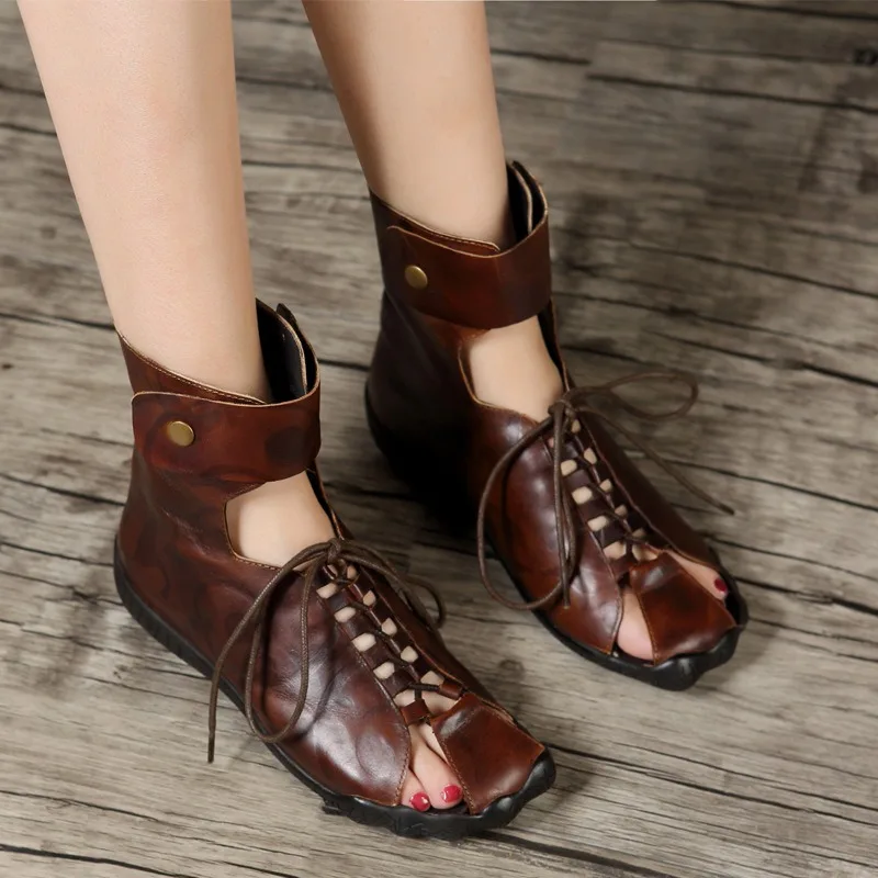 

Сандалии Birkuir женские с перфорацией, шикарные пляжные босоножки из натуральной кожи, на шнуровке, с молнией сзади, обувь с высоким верхом, на лето