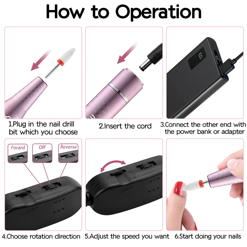 Electric Nail Drill Electric Nail Grinder 30000RPM USB Nail Drill Machine Acrylic Nail Gel Polish