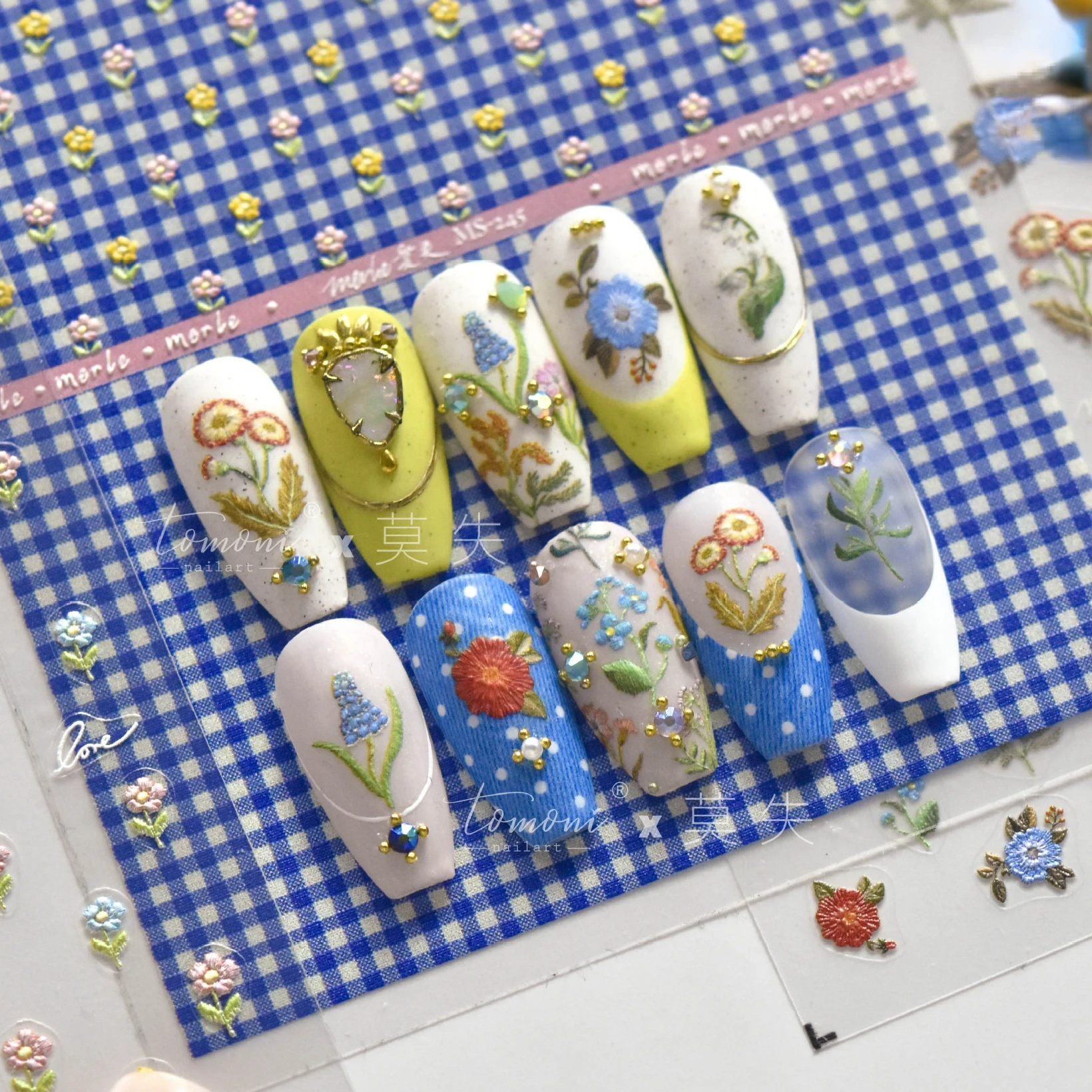 Flowers Embroidery Design 5D Soft Micro-carved Self Adhesive Nail Art Stickers 3D Manicure Decals nail stickers nail art tools nail decals
