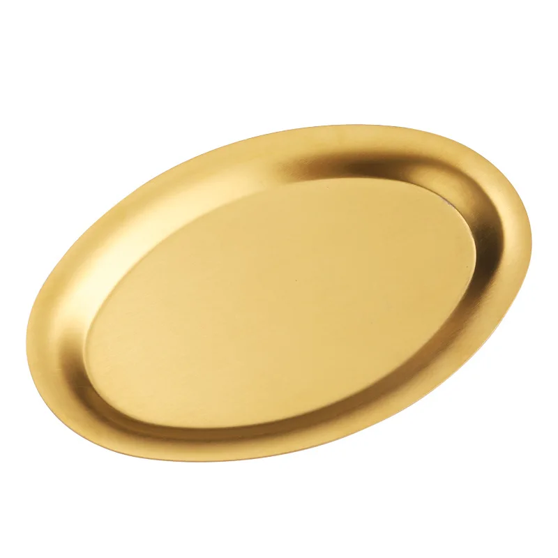 304 Stainless Steel Oval Plate, Gold Barbecue Plate, Light Flat, Thickened Fish Dinner Denier Tray, Dessert Plate