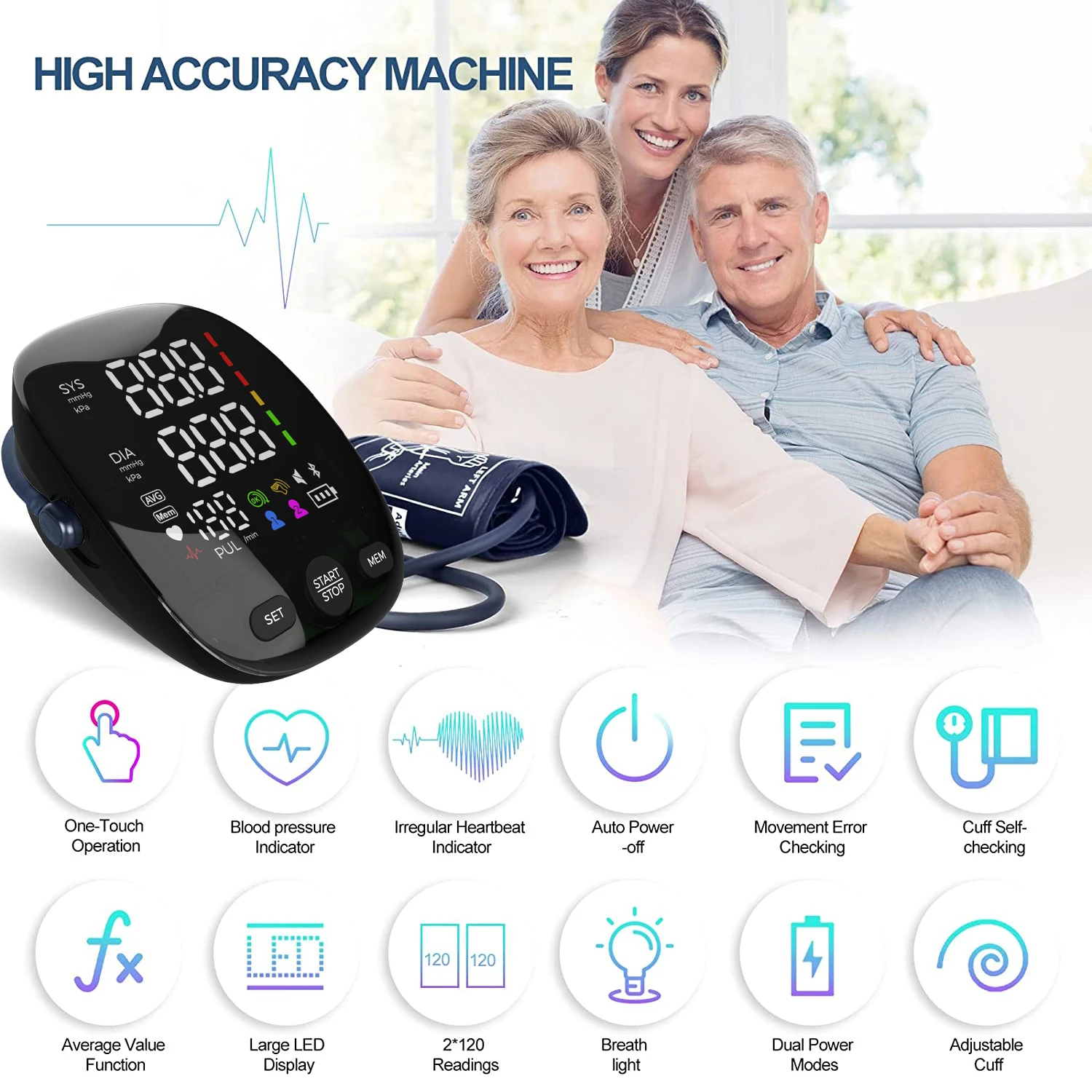 Kingclinic New Household Arm Type Digital Electronic Portable LED Smart Blood Pressure Meter BP Monitor 5