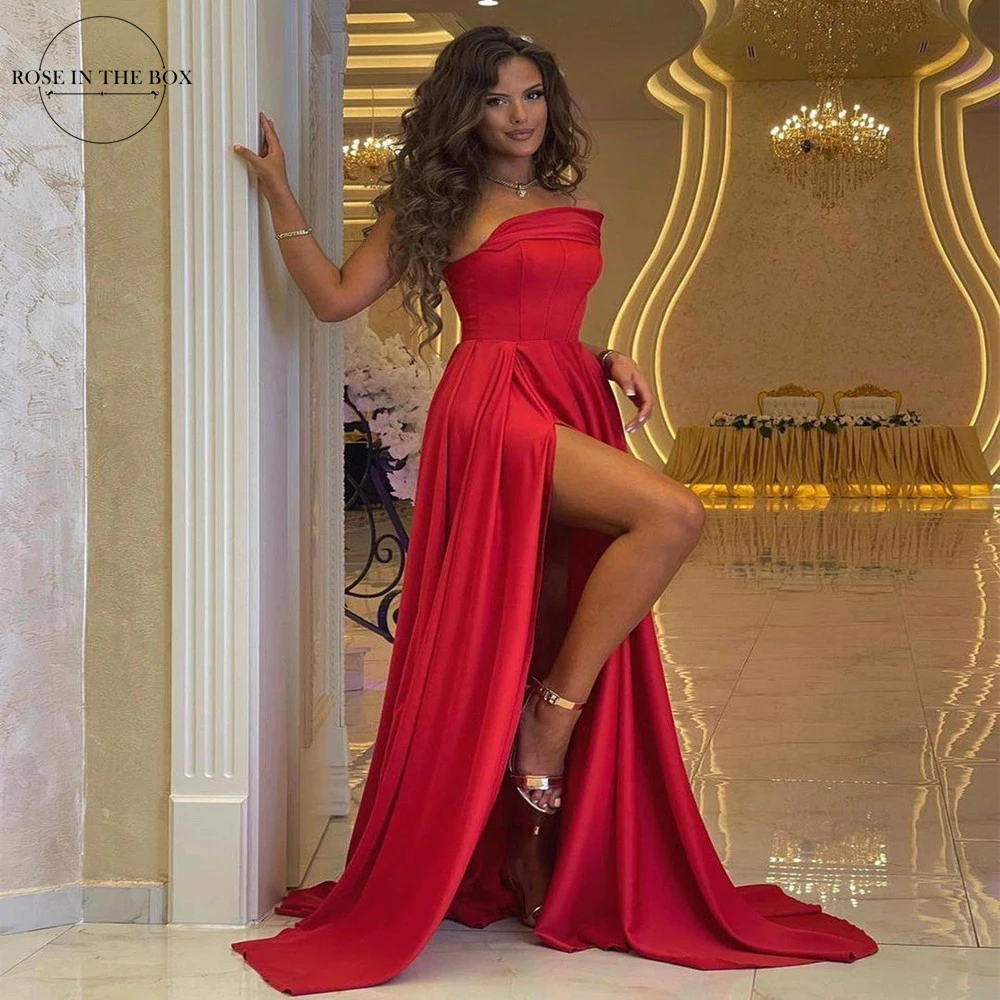 plus size gowns New Arrival Elegant Strapless Evening Dresses A Line Side Slit Satin Prom Dresses Special Wrap Evening Gown Party Formal Dress petite formal dresses & gowns