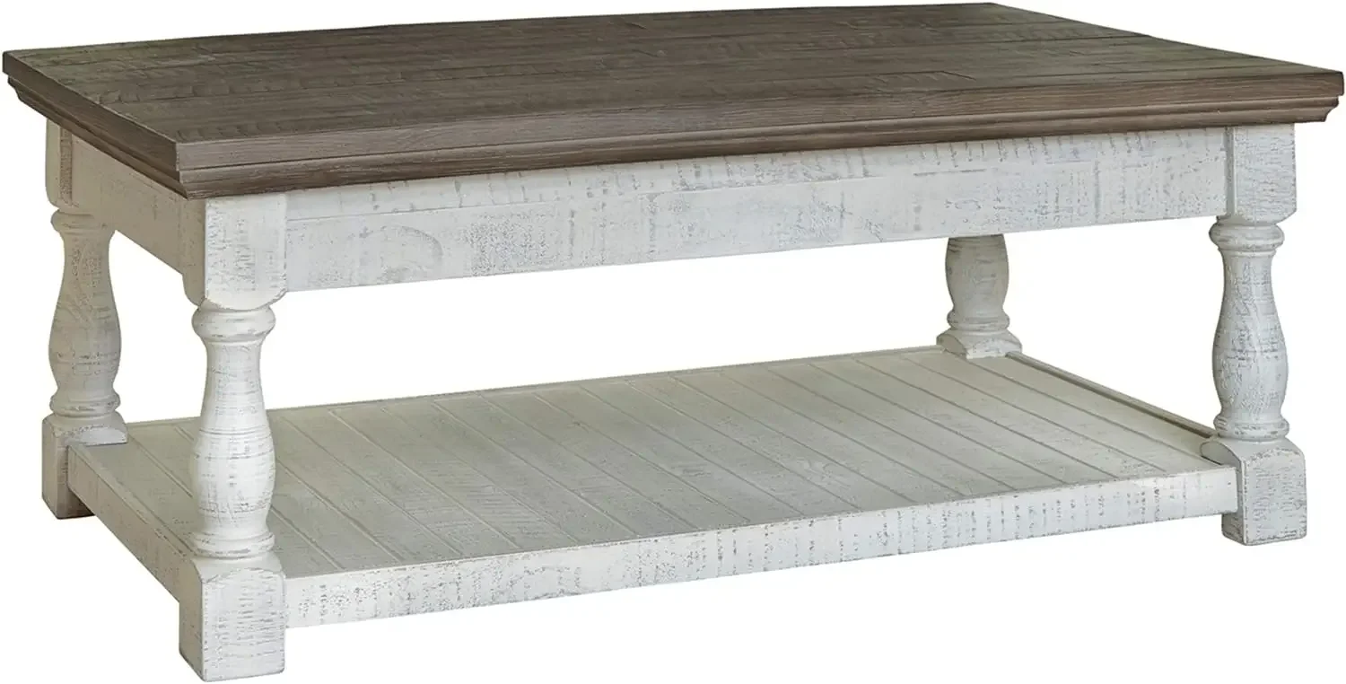 

Havalance Farmhouse Lift Top Coffee Table with Fixed Shelf and 2 Hidden Storage Trays, Gray & White with Weathered Finish