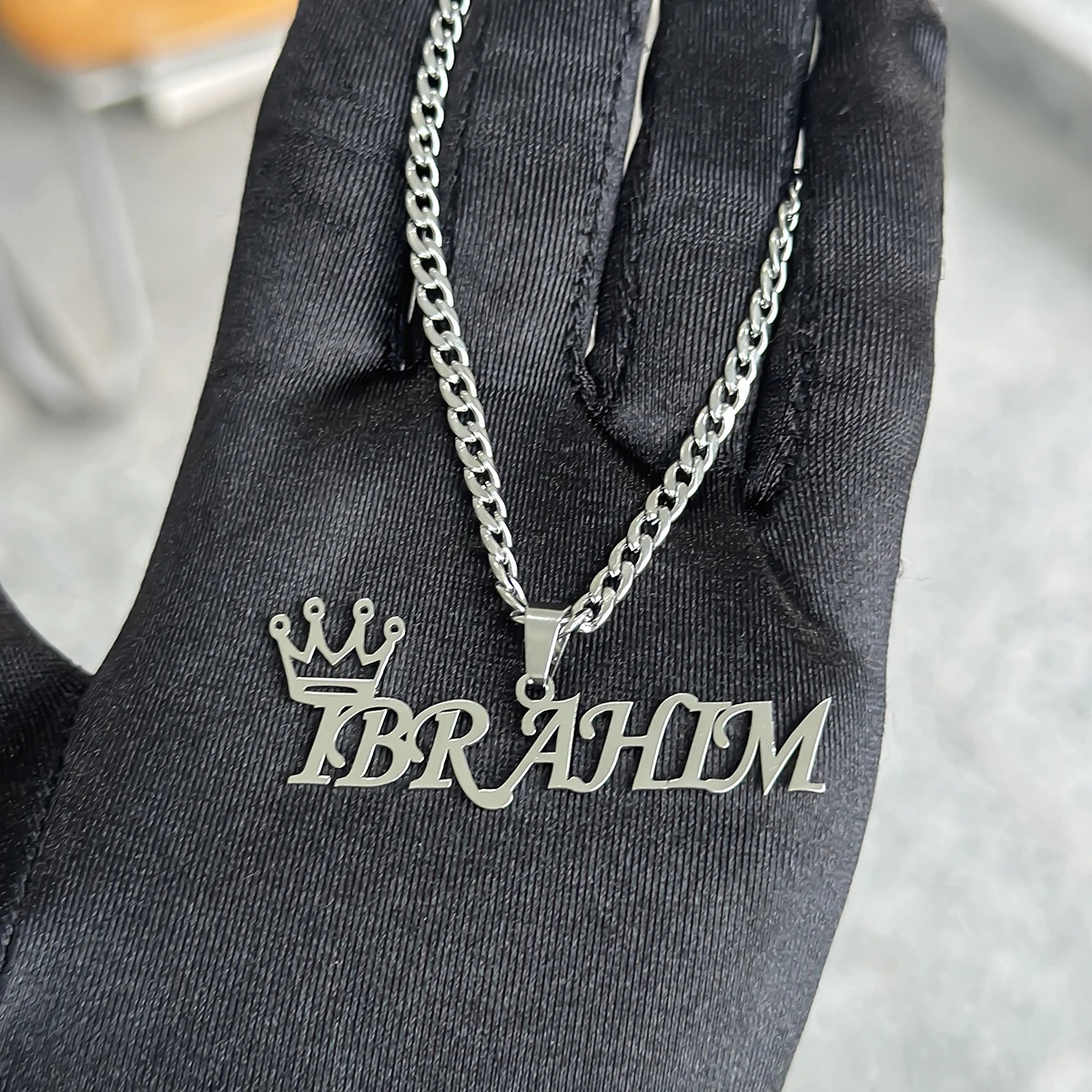 New Custom 20-100mm Earrings Necklace Name Set Custom Stainless Steel Round Name Band Initial Crown Pendant Set Jewelry Adult