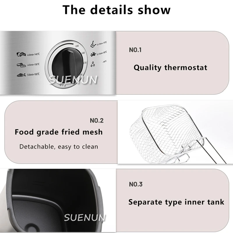 1.2L electric fryer 220V stainless steel detachable liner household mini constant temperature deep fryer