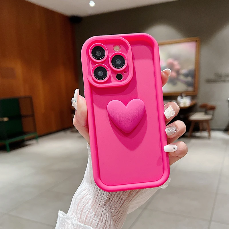 thumbnail image 1 of Bonita funda de silicona con forma de corazón en 3D para iPhone 16, 15 Pro Max, iPhone 14, 13, 12, 11, X, XS, 7, 8 Plus, a prueba de golpes, 1 of 5