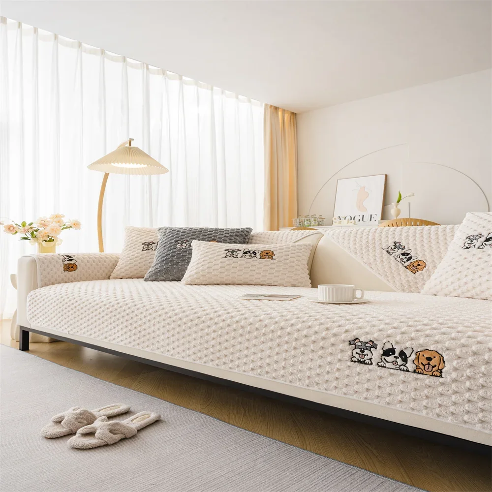 Sofa Cushion Four Seasons Universal Nordic Simple Pastoral Style Non-Slip Cushion Plush Sofa Cushion Cover Towel Cover Cloth 5