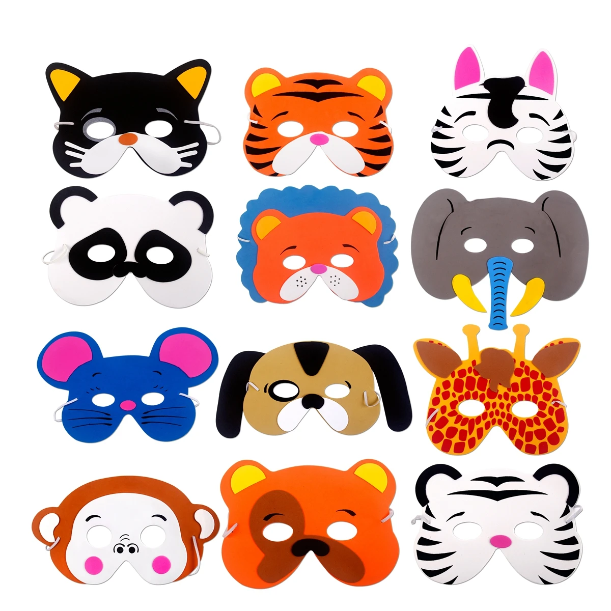 Party Masks 12pcs Party Mask Birthday Party Supplies EVA Foam Animal Masks Cartoon Kids Dress Up Costume Zoo Jungle Mask Decor