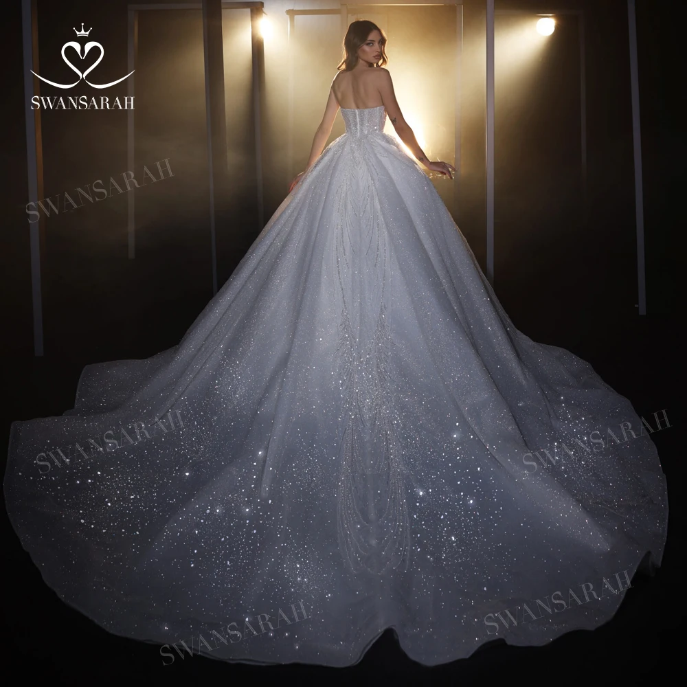 Luxury Beaded Wedding Dress Bolero Sleeveless Ball Gown Court Train Princess Bride SwanSarah R154 customized Vestido De Novia 2
