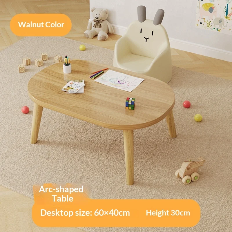 שולחן ילדים שולחן לימוד אובלי רגלי עץ מוצק הרכבה קלה כתיבה קטנה קריאה משחק צעצוע בית שולחן צד ילדים
