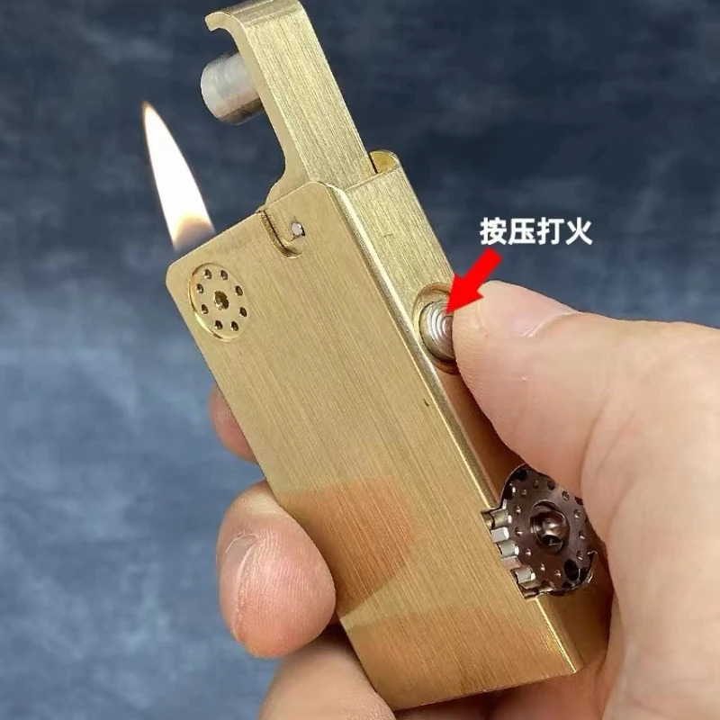 

Collectible Lighter with 3 Ignition Modes New Gasoline Lighter Rare Brass Semi-automatic Ejection Kerosene Lighter