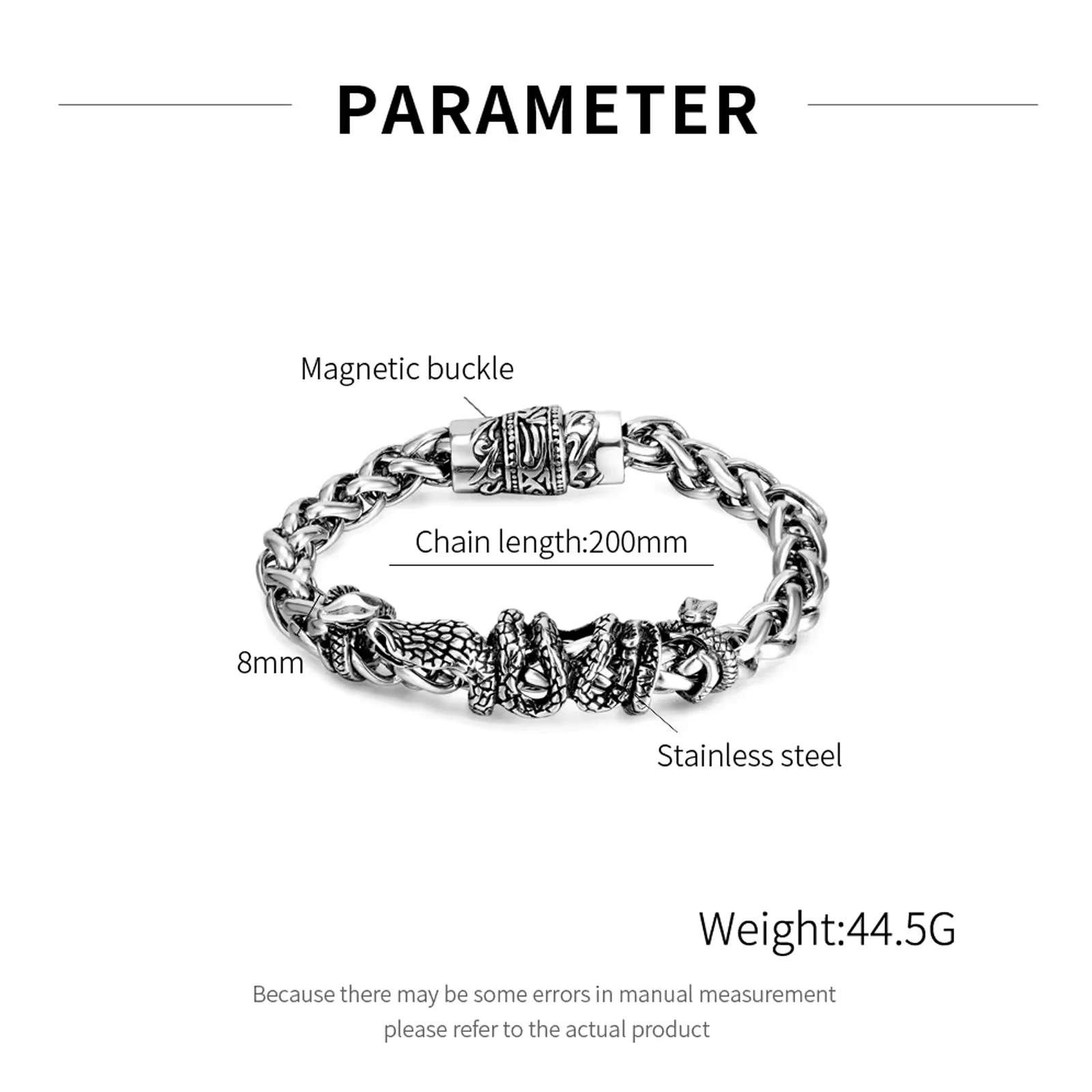 Men's hip hop bracelet, 20cm stainless steel magnetic wrist bracelet, fashionable boys' accessories