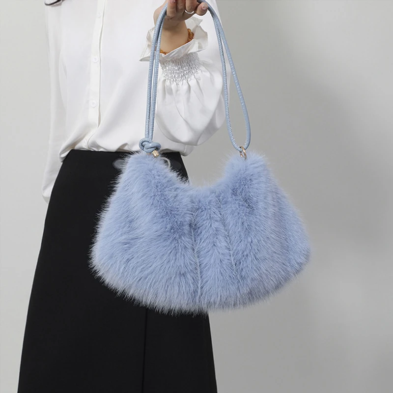 Women's Autumn and Winter Handbag Imitation Fur Fashion Hundred with Plush Bag Solid Color Large Capacity Zipper Shoulder Bag