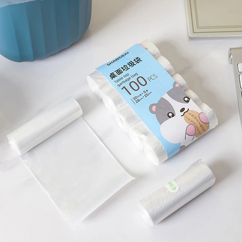 100Pcs (5Rolls) Small Biodegradable Compostable Garbage Bag Household Desktop Mini Trash Bag