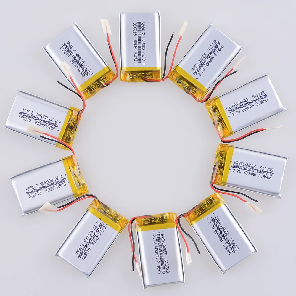 

10pcs/Lot 612338 3.7V 800mAh Rechargeable li-Polymer Li-ion Battery For Video Recorder Intego VX 760 DVR TeXet da 4V