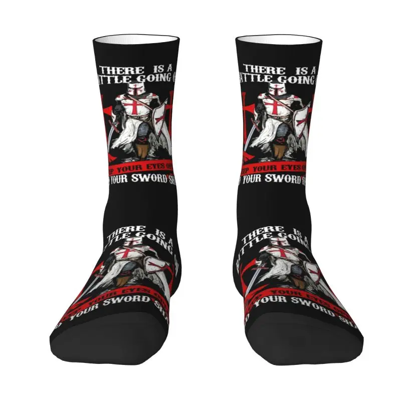 

Templar Shield Cross Medieval Warrior Sword Dress Socks for Men Women Warm Funny Novelty Knights Templar Deus Vult Crew Socks
