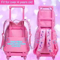 3PCS Rolling Backpack for Girls Kids  Wheeled School BookBag With Lunch And Pen Bag  Pink Butterfly Glow-in-the-dark Function 2