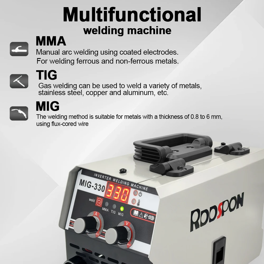 3 in 1 Semi-Automatic MIG Welding Machine TIG/MMA/MIG Gas-Less Soldering Welder with Digital Screen Display for 110/220V Home Use