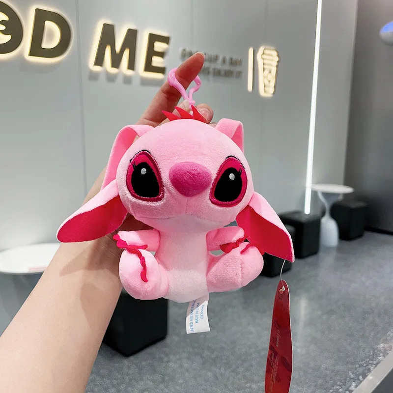 10CM Lilo & Stitch Plush Toy Pendant Kawaii Stitch Angel Soft Stuffed Doll  Phone Backpack Keychain Children Birthday Gift, Pink 