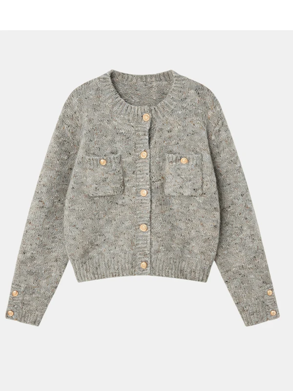 망고 그레이 니트 오픈 가디건 스웨터 여성용 봄 가을 아우터웨어 여성스러운 하이 칼라 탑 라운드 넥 프린트 캐주얼 웨어