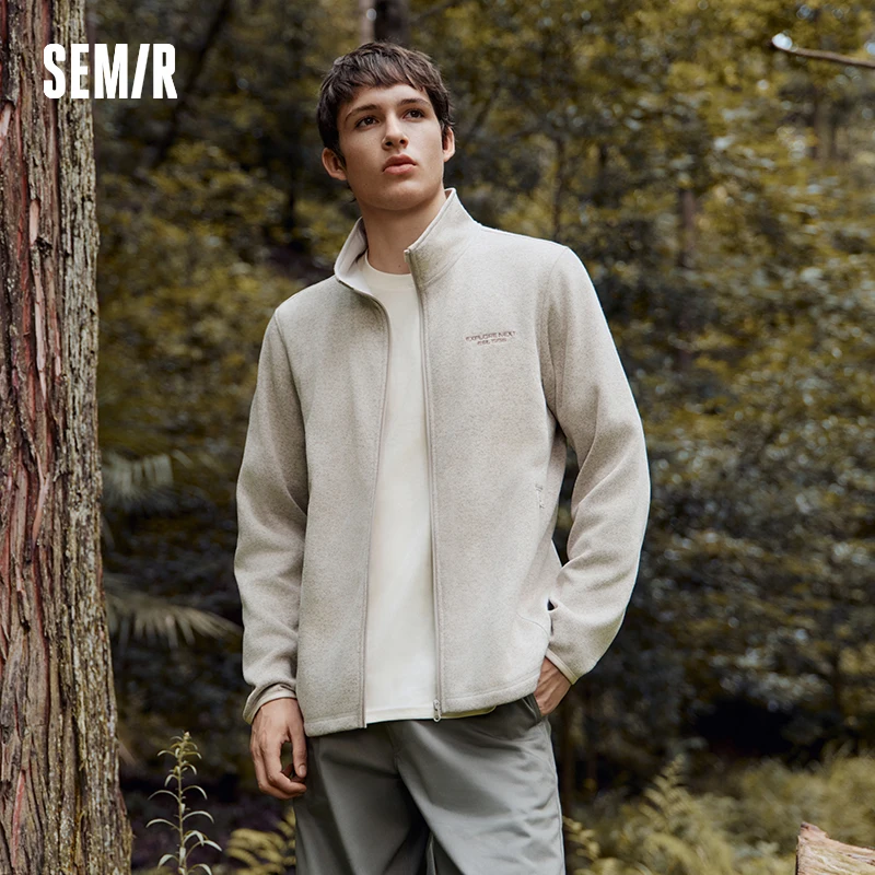 Semir Jacket Men Antistatic Heather Knit Zip Stand Collar 2025 Autumn Winter Embroidery Top Casual Fashion Menswear Clothing