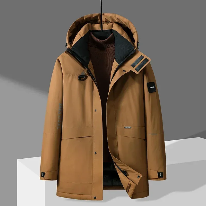 thumbnail image 1 of Nueva chaqueta de plumón de longitud media de invierno para hombre, chaqueta gruesa de plumón de pato blanco con capucha informal a la moda para hombre, abrigo nuevo, 1 of 5
